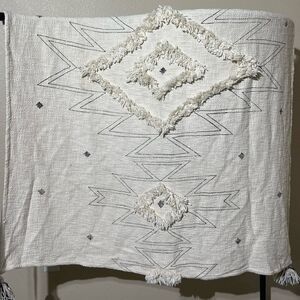 Urban Outfitters Cream Geometric Throw Blanket